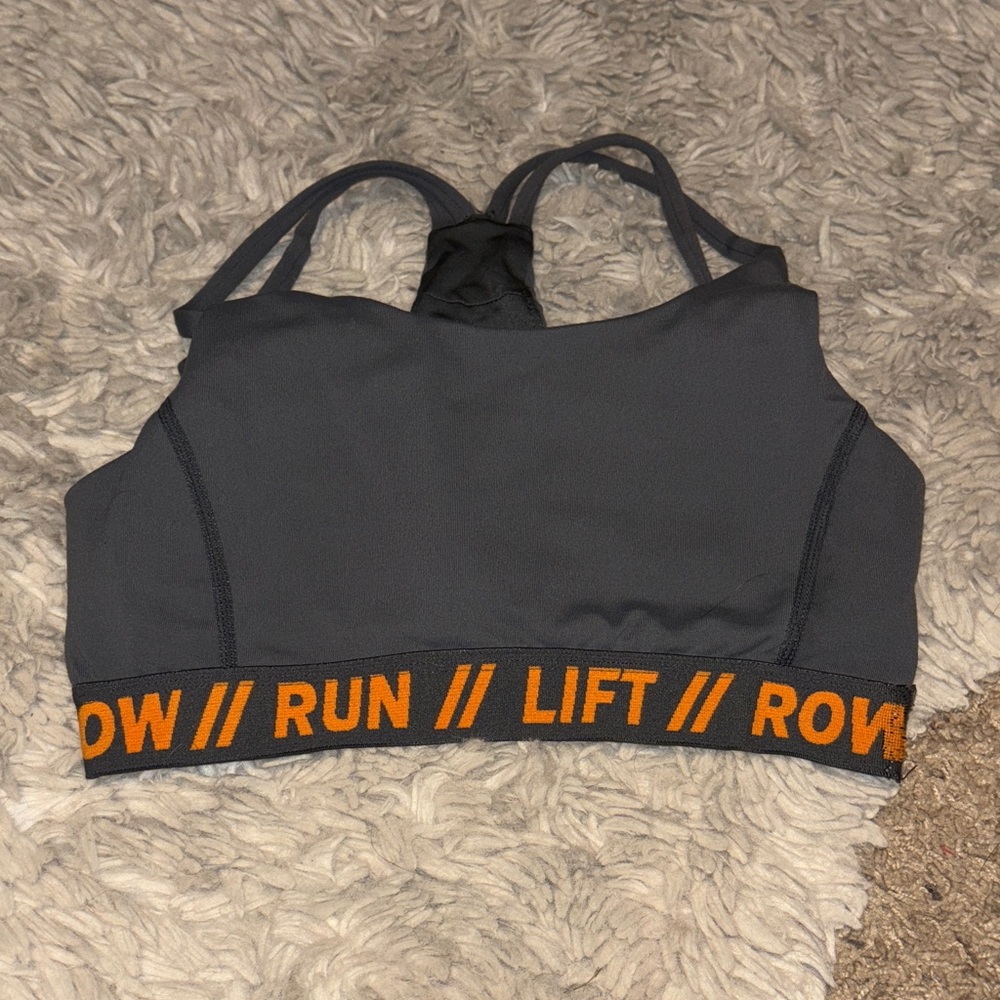 Gray Sports Bra with Orange Accents